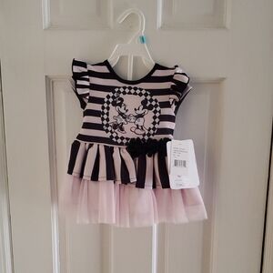 Disney Minnie Mouse Striped Dress - Pink and Black